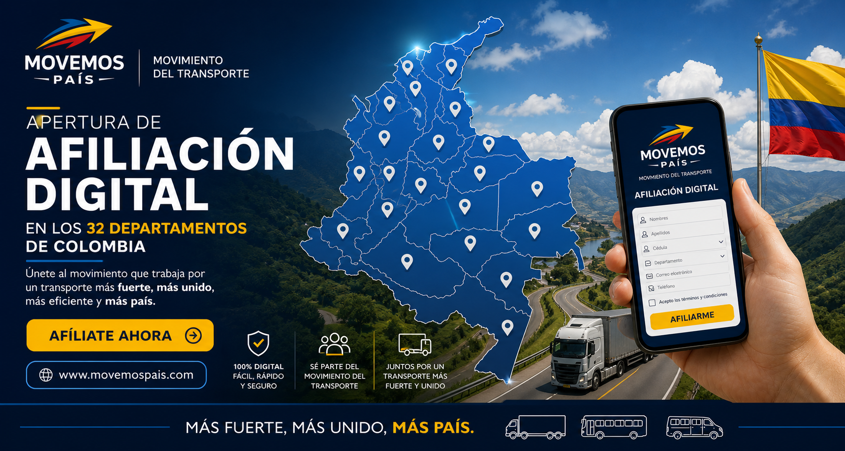 Afiliación digital en los 32 departamentos