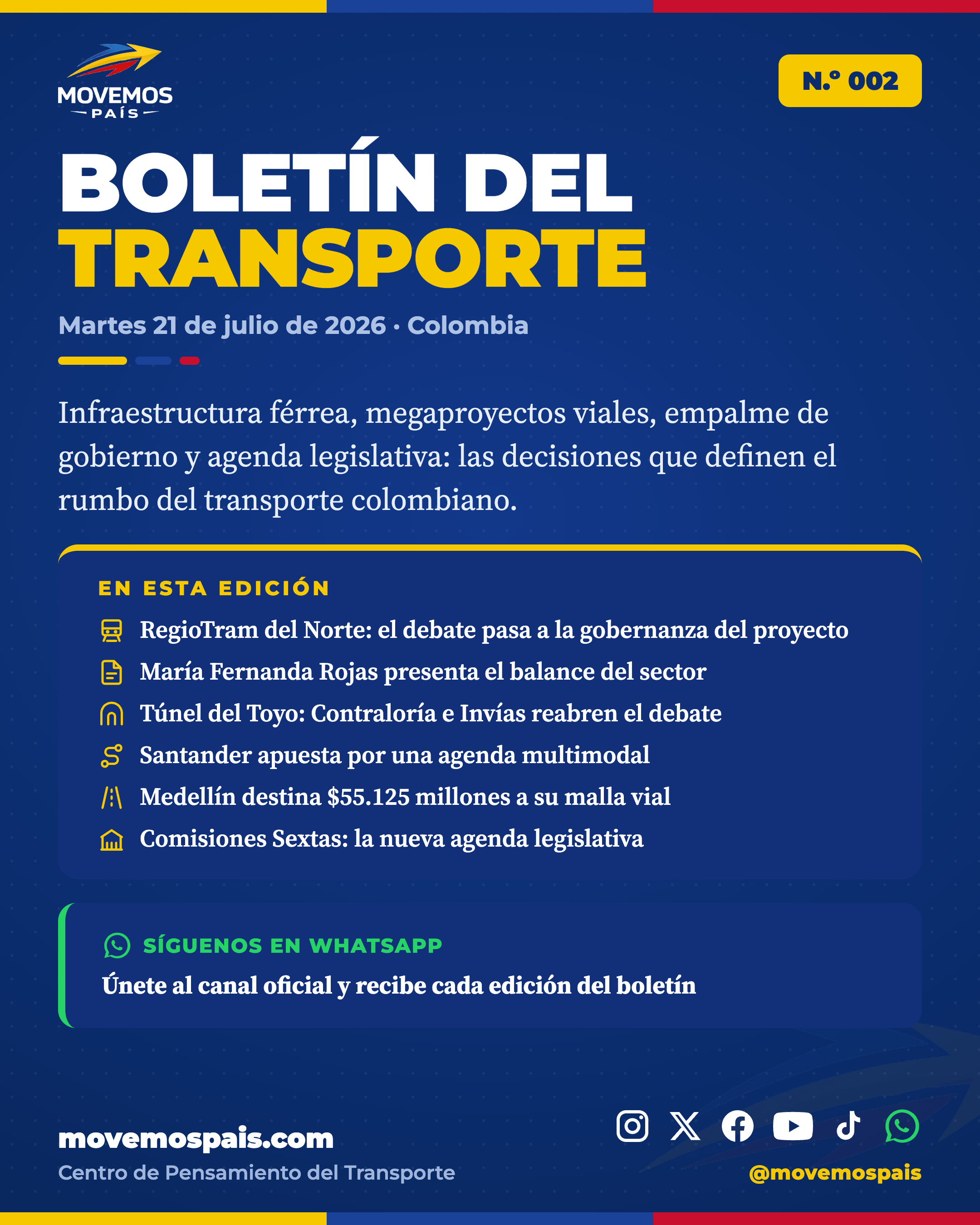 Portada del Boletín del Transporte N.º 002 — 21 de julio de 2026